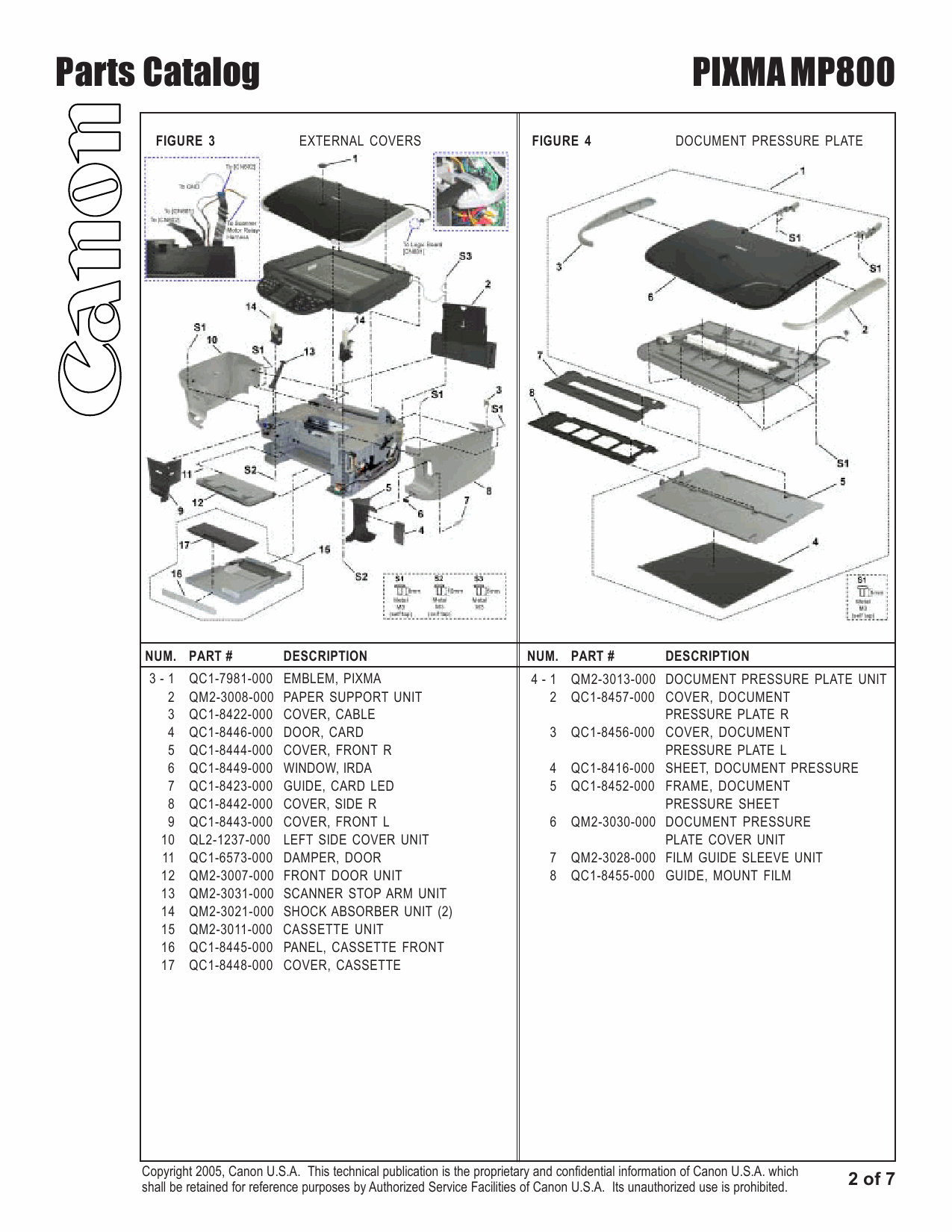 Canon PIXMA MP800 Parts Catalog Manual-3